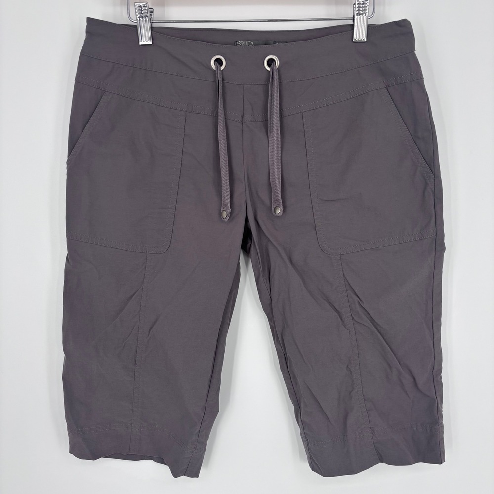 Prana Bliss Knickers Women M Gray Nylon Stretch Hiking Shorts Trail Performance